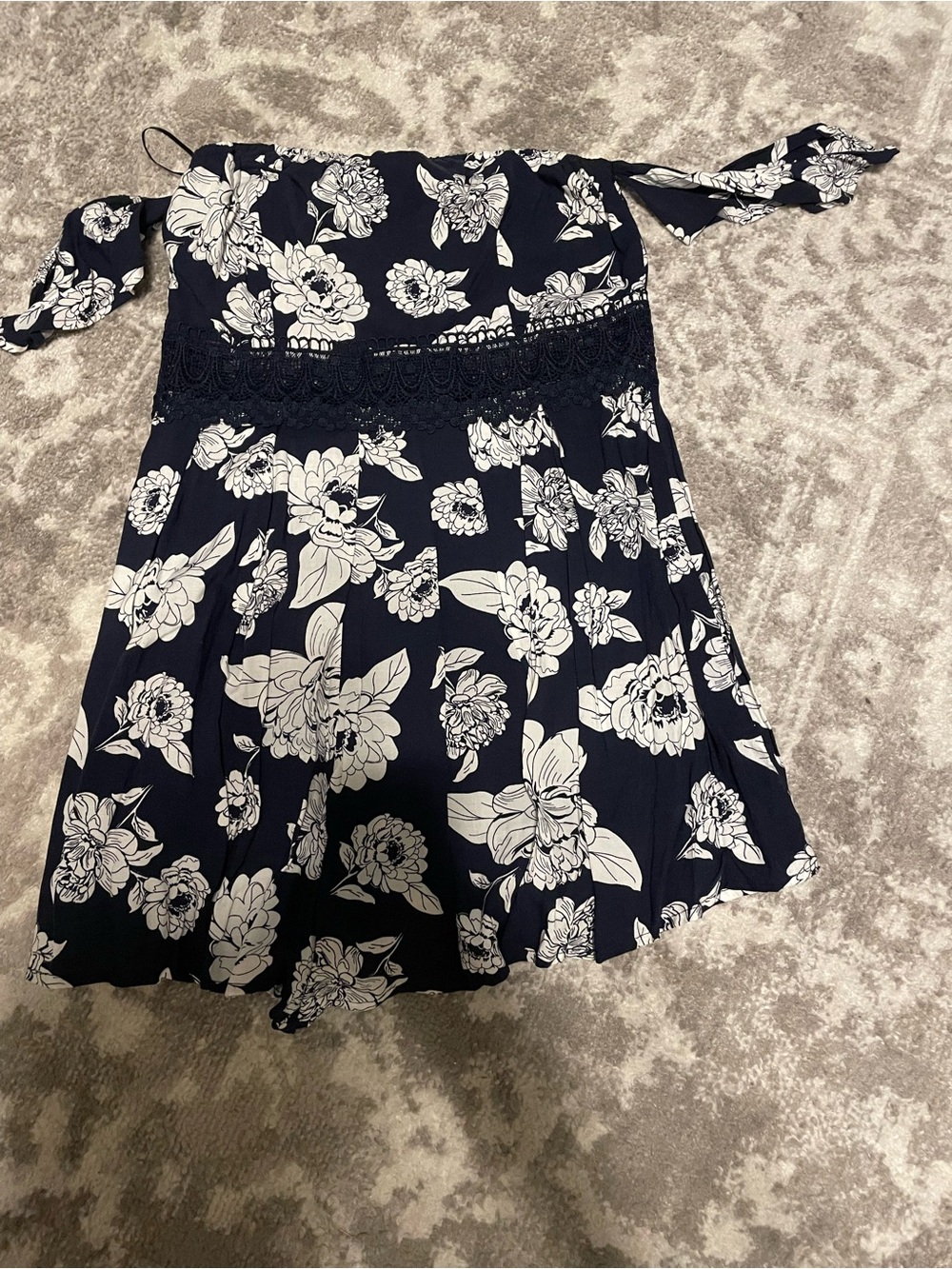 Girls Navy Floral Skirt with White Print